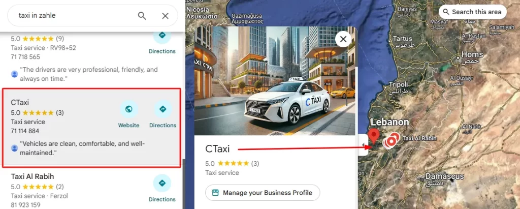 Google My Business Listing for Taxi Business.
